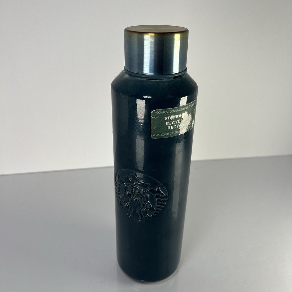 Starbucks 2022 Collectible Blue Recycled Glass Water Bottle 22oz Iridescent Cap
